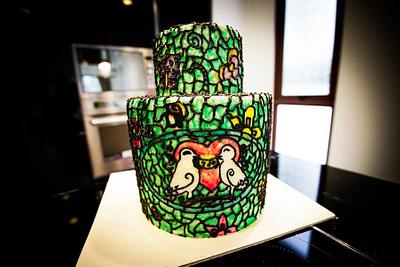 Buttercream Stained Glass Lovers Bird  - Cake by LesJumellesCakes