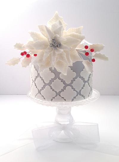 Fantasy poinsettia and quaterfoil pattern Christmas cake - Cake by Essence of sugar