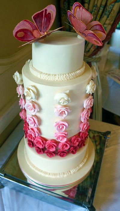Pink Roses and Butterflies Wedding Tower - Cake by EnriqueHaveCake