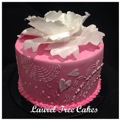 Simple stencilled cake with Wafer Peony - Cake by Laurel Tree Cakes