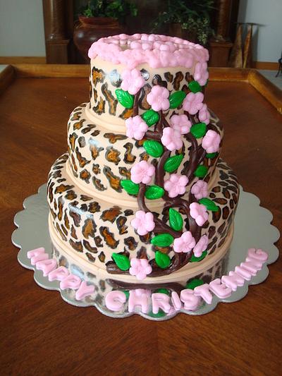 Leopard & Apple Blossom Christening Cake  - Cake by naughtyandnicecakes