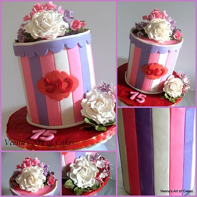 Gift Box Cake with Roses and Hydrangeas  - Cake by Veenas Art of Cakes 