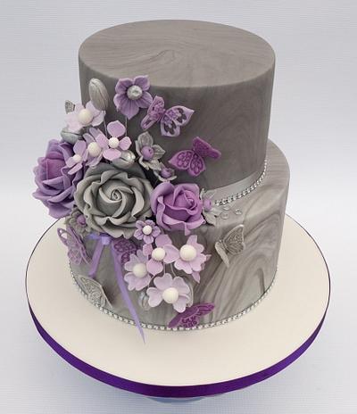 Lilac & Grey Birthday Cake. - Cake by Lorraine Yarnold