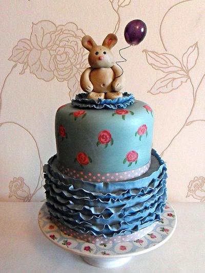 Rabbit, ruffles and handpainted roses - Cake by Adventures in Cakeyland