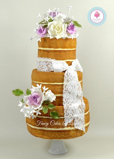 Vintage Naked Wedding Cake with Sugar Flowers - Cake by Ceri Badham