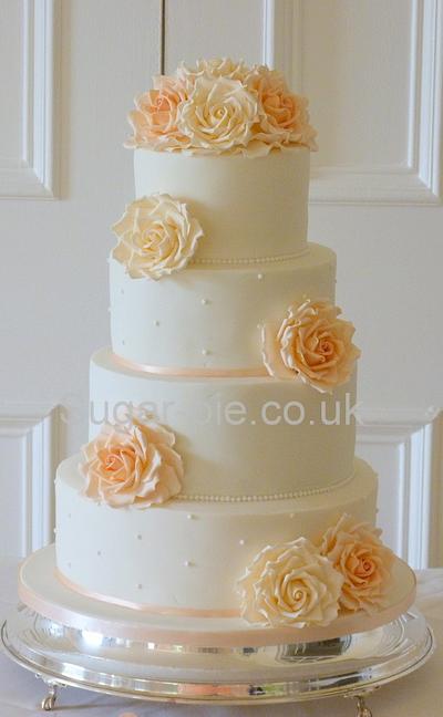 Peach & Ivory rose wedding cake & cookies - Cake by Sugar-pie