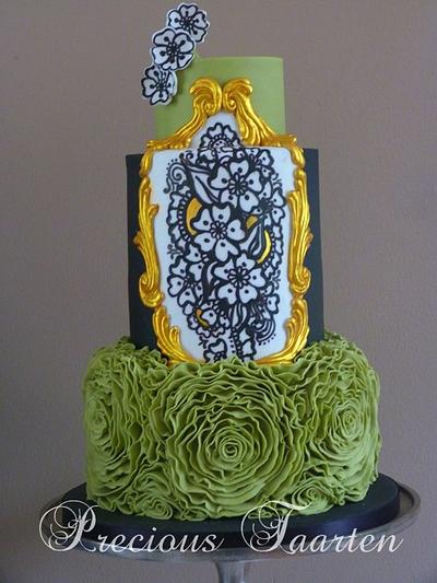 Green ruffles and drawing - Cake by Peggy ( Precious Taarten)