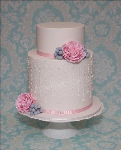 Pink Austin Rose & Silver Brunia Wedding Cake - Cake by CakeAvenue