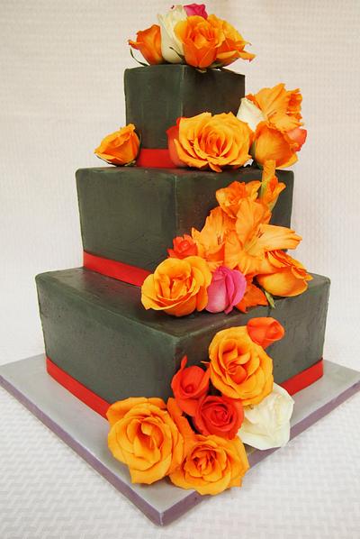 Charcoal & Coral - Cake by Kendra's Country Bakery