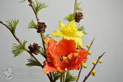 Parrot tulip, larch, daffodil - Cake by JarkaSipkova