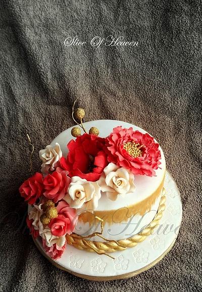 Coral&Ivory engagement cake - Cake by Slice of Heaven By Geethu