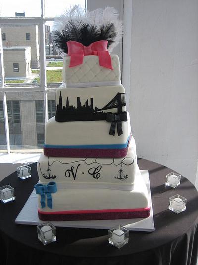 Wedding Cake 5 Tiers NYC Theme and Skyline - Cake by Kristen