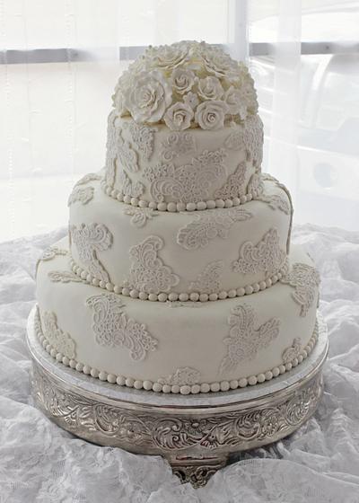 Vintage Lace & Roses Wedding Cake - Cake by Rose Atwater