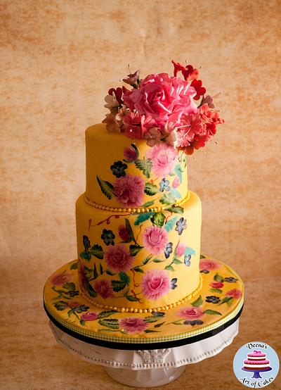Hand Painted Golden Wedding  - Cake by Veenas Art of Cakes 