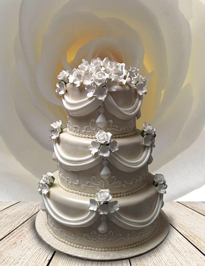 Ivory & White Floral Wedding Cake - Cake by MsTreatz