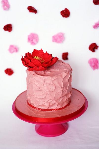 Strawberry Ganache cake with red peony - Cake by SugaredSaffron