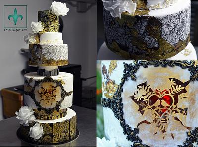 wedd, cut edible paper illustration and inner red light  - Cake by Crin sugarart