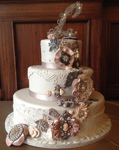 Vintage Broach Wedding Cake - Cake by Over The Top Cakes Designer Bakeshop