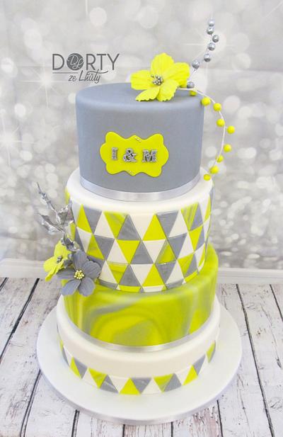 Mosaic yellow-grey wedding cake - Cake by Jana Šetina-Köhlerová