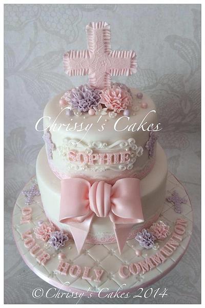 Ruffle rose communion cake  - Cake by Chrissy Faulds