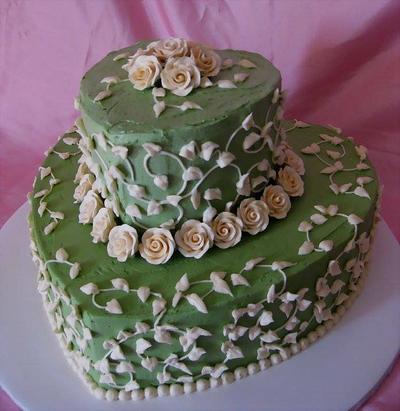 Green Hearts and white vines - Cake by Christeena Dinehart