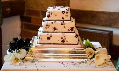 Square 3 Tier Wedding Cake with Cherry Blossom details - Cake by Floriana Reynolds