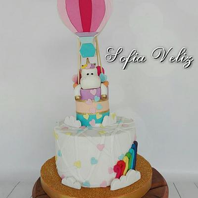 Unicornio bebe en globoaerostatico - Cake by Sofia veliz