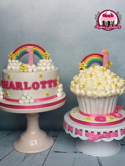 Rainbow stars and clouds cake with matching smash cake - Cake by Sophie's Bakery
