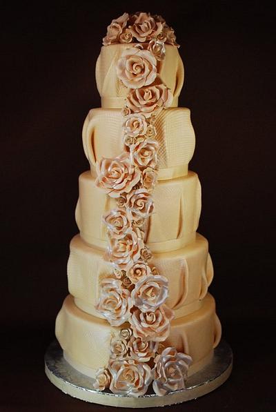 Burlap and Roses Wedding Cake - Cake by Jenniffer White