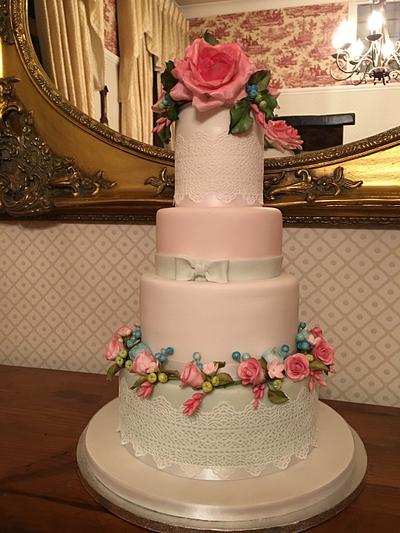 Flowers, buds and lace wedding cake - Cake by Ele Lancaster