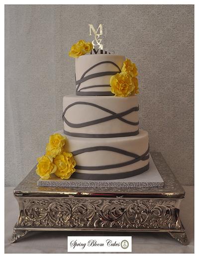 Yellow and Gray Wedding Cake - Cake by Spring Bloom Cakes