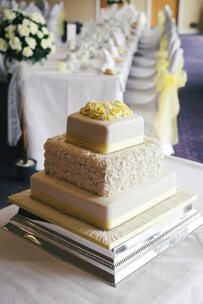 Lemon and White Roses Wedding Cake - Cake by Gayle Jones