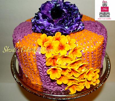 Crochet work inspired Butter-cream cake with gumpaste flowers :) - Cake by ShrutisCakeAddiction