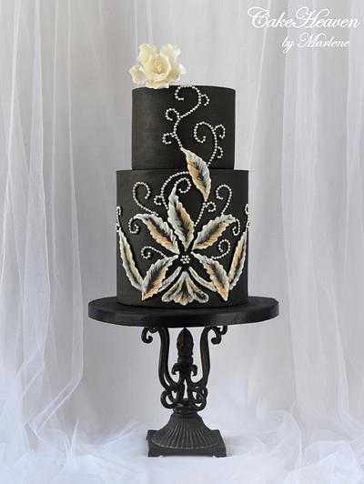 Black Brush Embroidered Cake - A Sweet Farewell to Downton Collaboration - Cake by CakeHeaven by Marlene