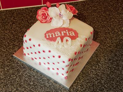 Roses, orchid and lace birthday cake - Cake by Lace Cakes Swindon
