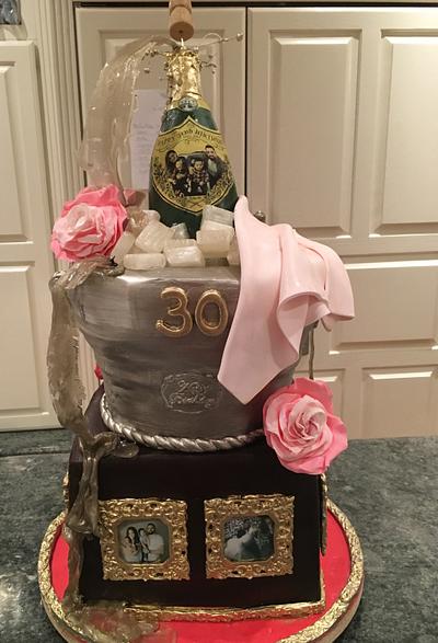Champagne bottle bucket cake with picture frame family tribute  - Cake by KimmyCakes
