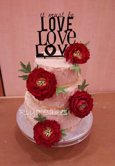 Red peonies engagement cake - Cake by Riya