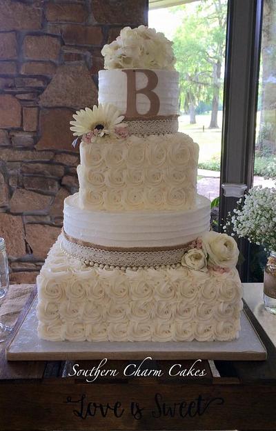 Burlap rustic wedding cake - Cake by Michelle - Southern Charm Cakes