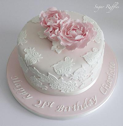 Pink Peonies 21st Birthday Cake - Cake by Sugar Ruffles