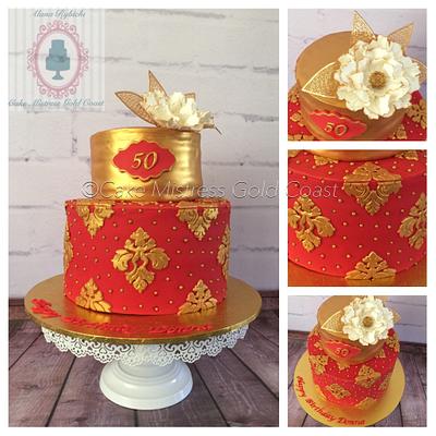 Red & Gold Damask  - Cake by Alana 