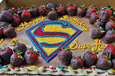 Superman Buttercream cake w/ strawberries! - Cake by Nancys Fancys Cakes & Catering (Nancy Goolsby)
