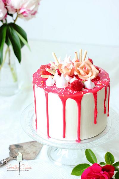Dripped Layer Cake with Strawberry - Cake by Sweetly Cakes 