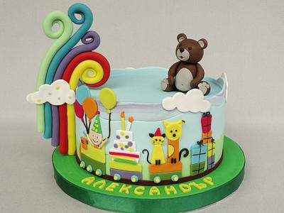 Teddy bear, a Train and Rainbow - Cake by Diana