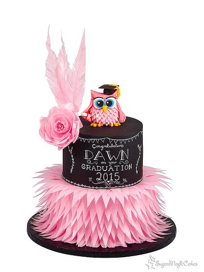 Chalkboard and Wafer Feather Graduation Owl - Cake by SugarMagicCakes (Christine)
