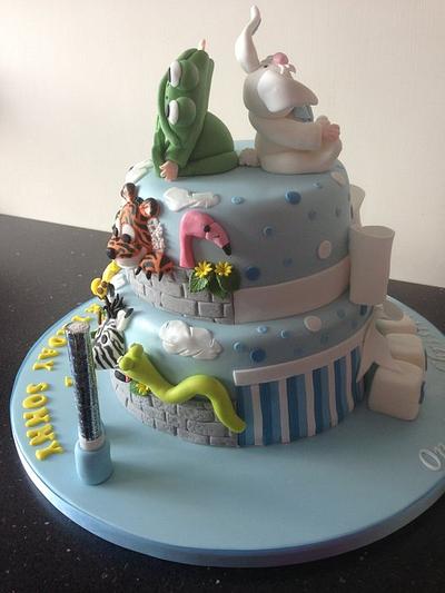 1st birthday and christening cake half and half - Cake by Donnajanecakes 
