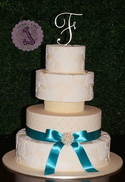 Vintage ivory lace wedding cake - Cake by Jackiescake