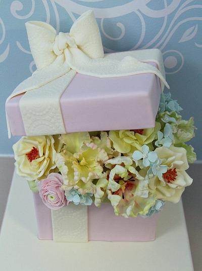 Gift Box filled with gumpaste flowers - Cake by InspiredbyMichelle