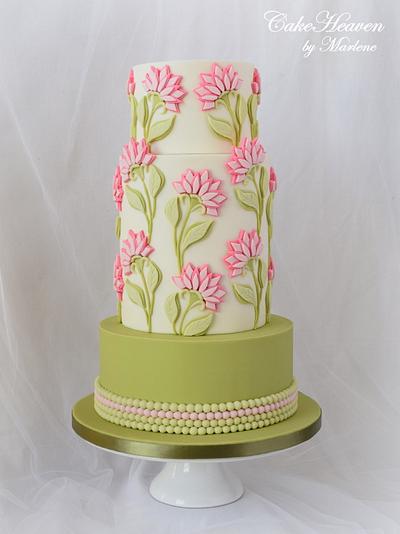 Bas Relief Pink Flowers Cake - Cake by CakeHeaven by Marlene