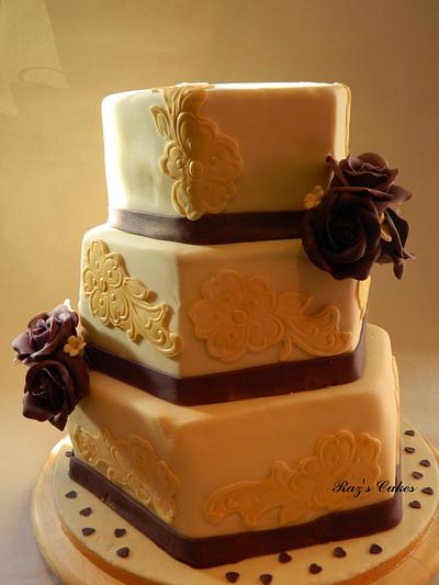 Gold Ivory Purple wedding cake - Cake by RazsCakes