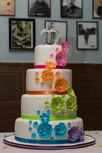 Crystal's Rainbow Wedding cake - Cake by emmalousmom